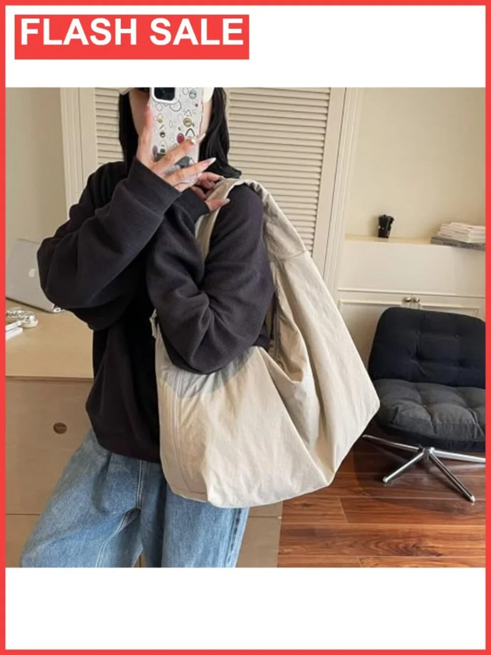 Large Capacity Slouchy Hobo Tote Bag Multi Pocket Shoulder Purse Travel Gym